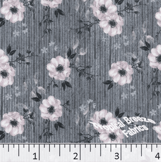 Gray Floral Crinkle Creme Polyester Fabric - 2 yds 14"