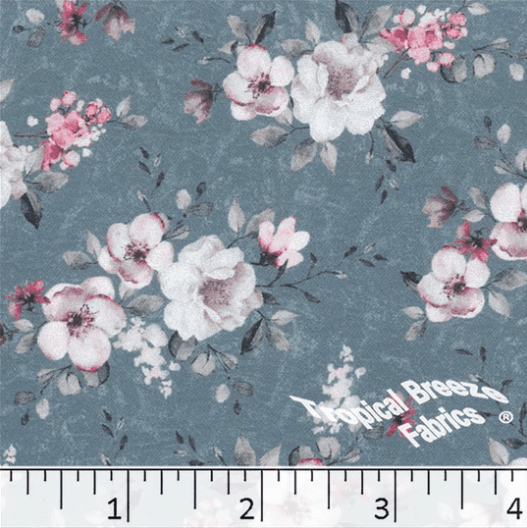 Teal Roses Dream Crepe Stretch Polyester Fabric