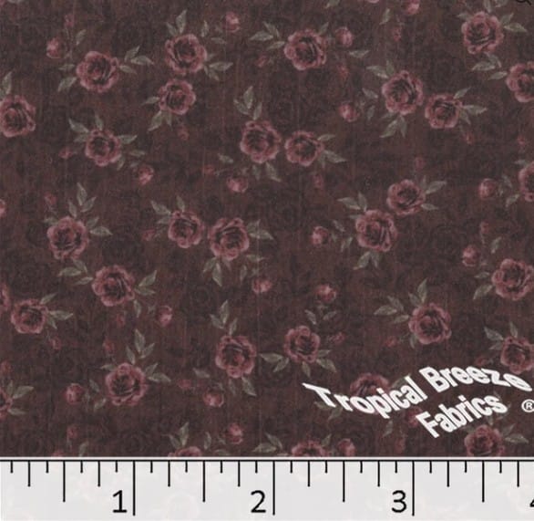 Burgundy Tiny Roses Sweet Creme Polyester Fabric
