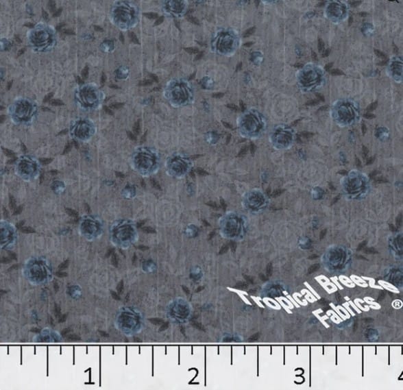 Slate Blue Tiny Roses Sweet Creme Polyester Fabric