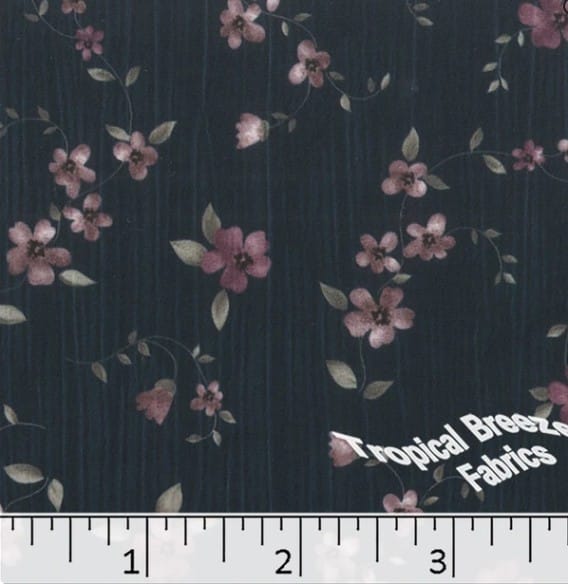 Dark Navy Floral Sweet Creme Polyester Fabric