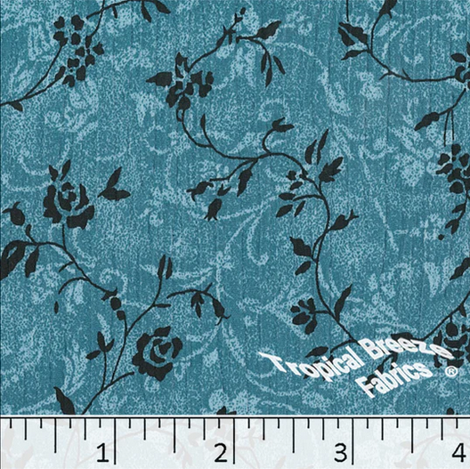Turquoise Floral Yoryu Polyester Fabric
