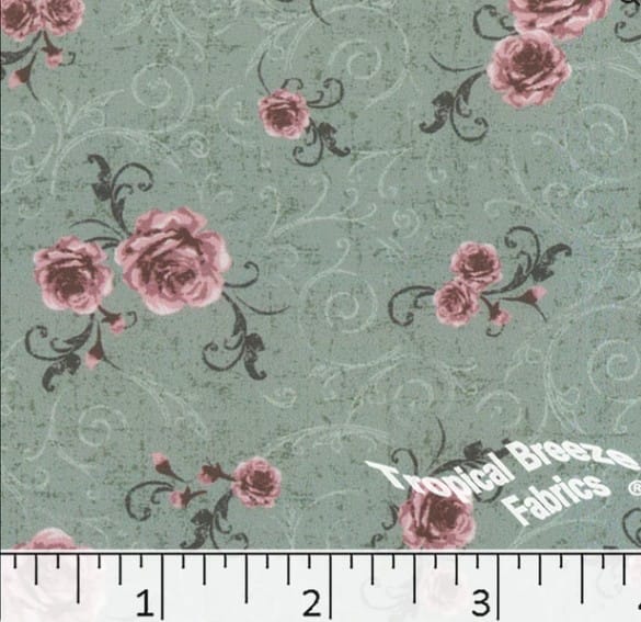 Sage Green Peach Cream Roses Polyester Fabric