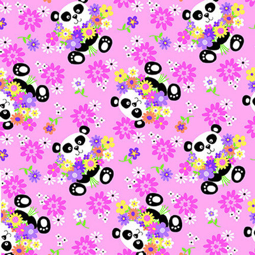 Panda on Pink Flannel Fabric