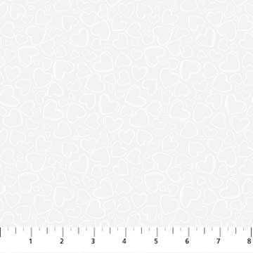 Northcott White on White Hearts Quilting Cotton Fabric- White