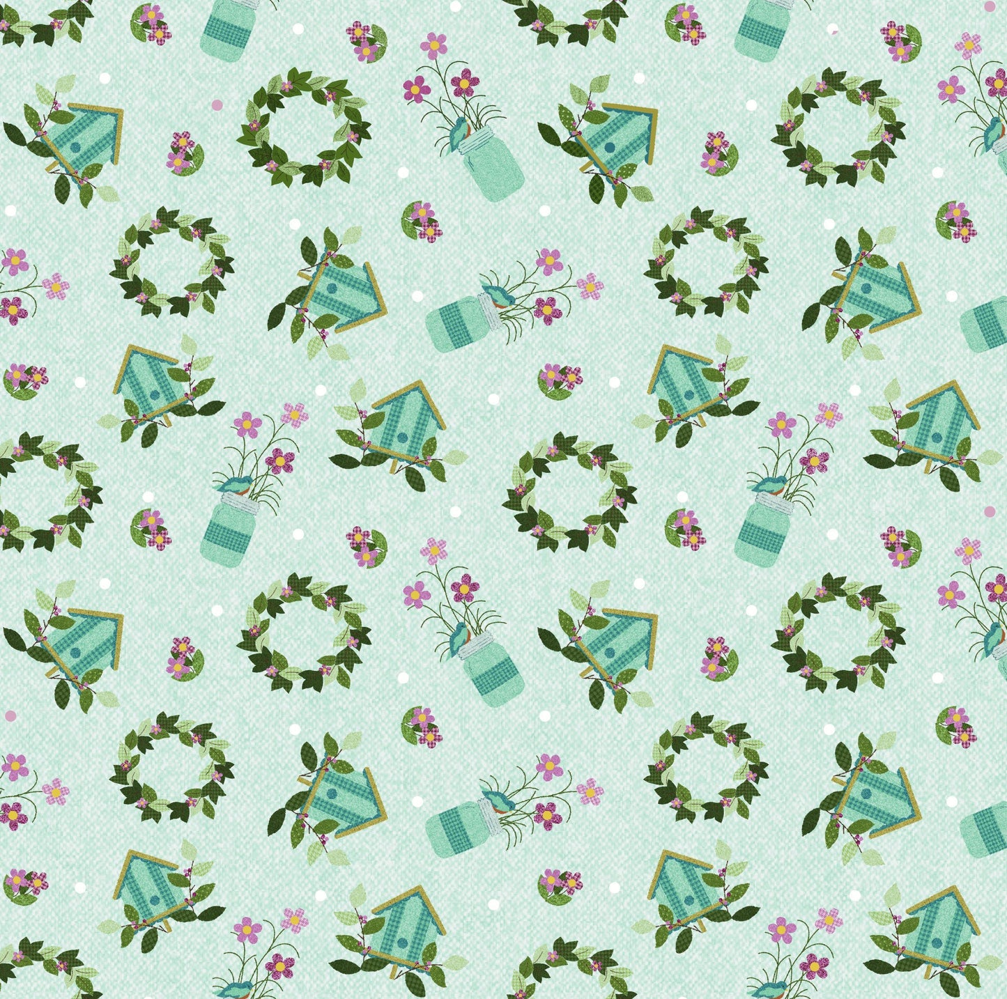 Benartex A Wooly Garden Garden Toss Quilting Cotton Fabric- Powder