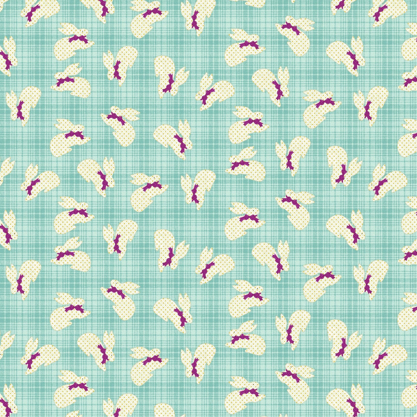 Benartex A Wooly Garden Bunnies Quilting Cotton Fabric- Light Teal