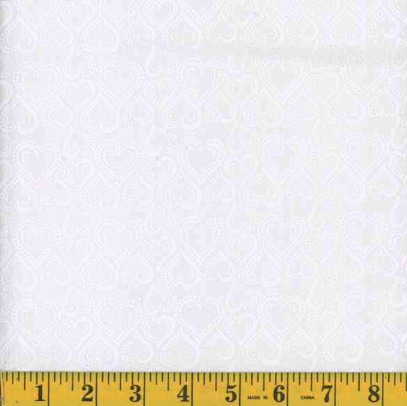 White on White Hearts Poly Cotton Fabric