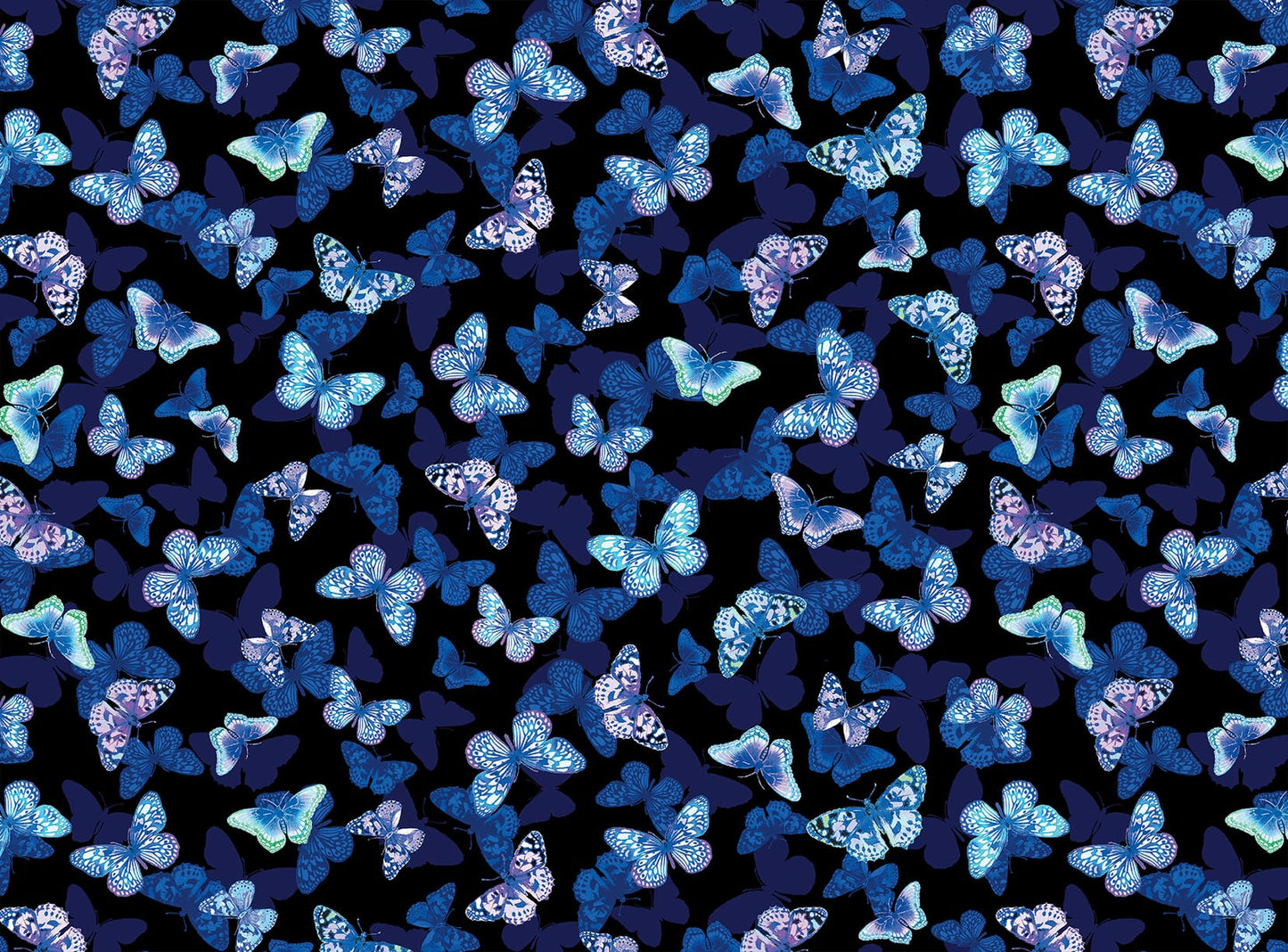 Benartex Butterfly Bliss Blissful Butterflies Quilting Cotton Fabric- Navy