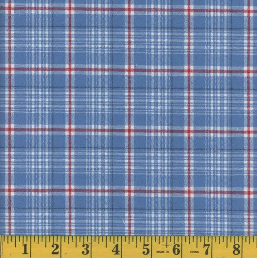 Oxford Brushed Patriot Blue Plaid Poly Cotton Fabric