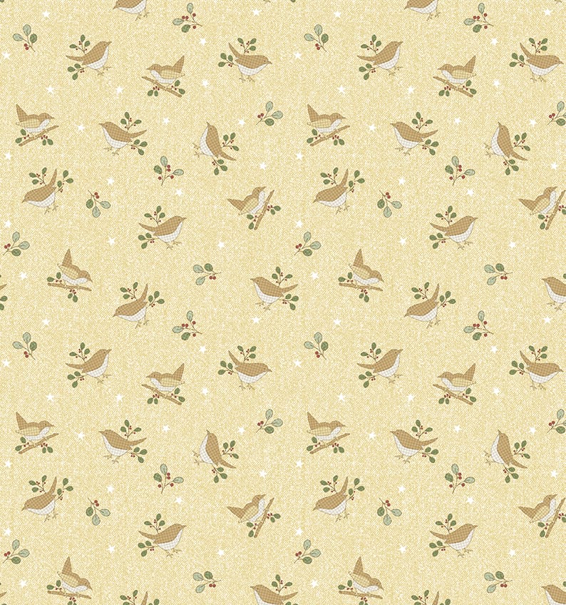 Benartex ABC's Bird & Sprig Quilting Cotton Fabric- Yellow