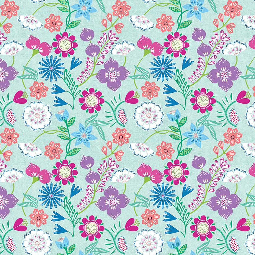 Benartex Blooming Denim Blooms Quilting Cotton Fabric- Aqua