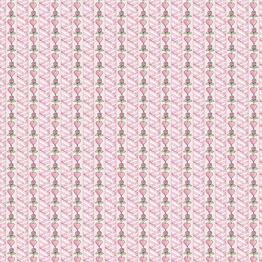 Benartex Heart Stipe Quilting Cotton Fabric- Pink