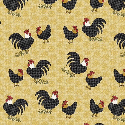 Benartex Heartland Field Roosters Quilting Cotton Fabric- Light Gold