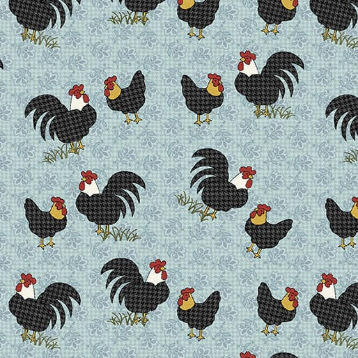 Benartex Heartland Field Roosters Quilting Cotton Fabric- Turquoise