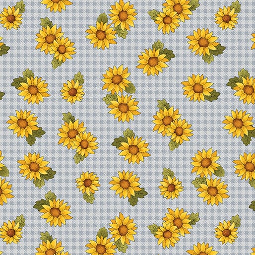 Benartex Sunflower Days Field Sunflowers Quilting Cotton Fabric- Light Denim