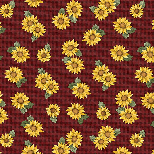 Benartex Heartland Field Sunflowers Quilting Cotton Fabric- Dark Red