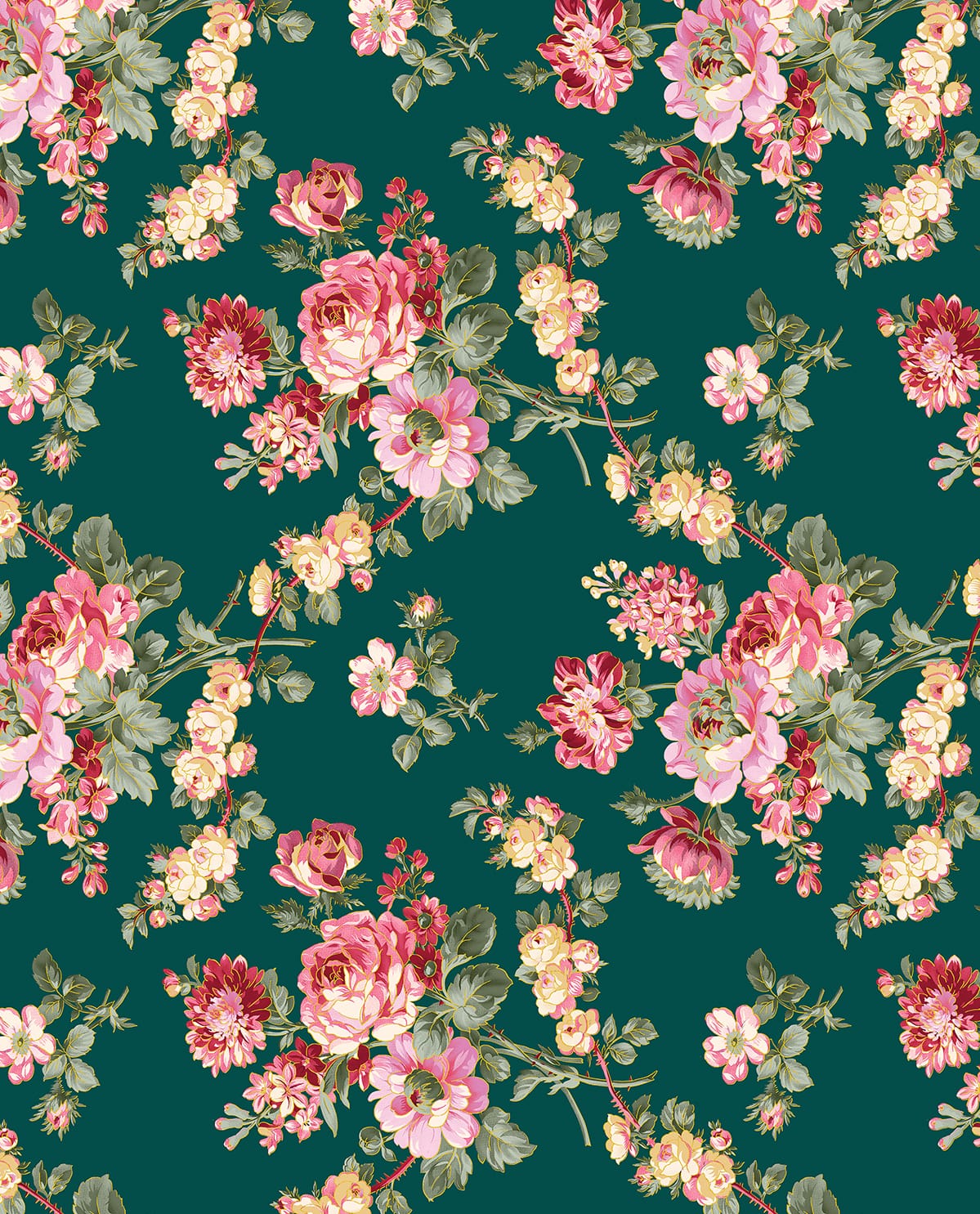 Benartex Promise Me Grandiflora Quilting Cotton Fabric- Peacock