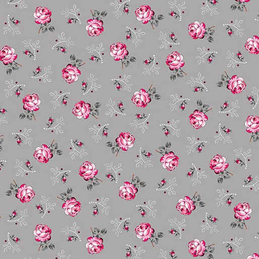 Benartex Promise Me Teacups Quilting Cotton Fabric- Gray
