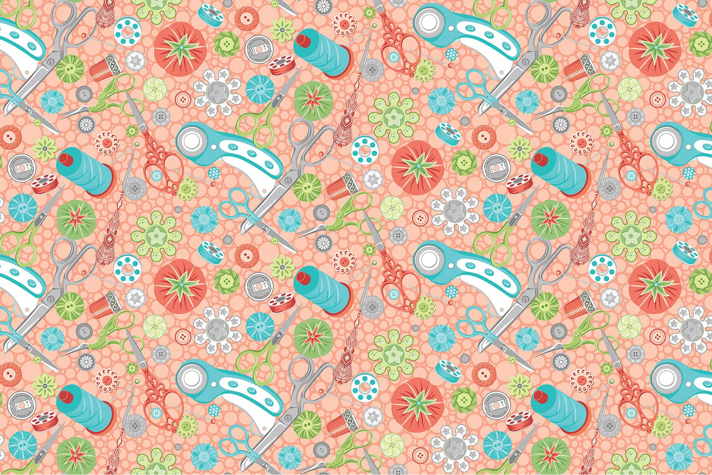 Benartex Sewing Room Tools Cotton Fabric- Coral