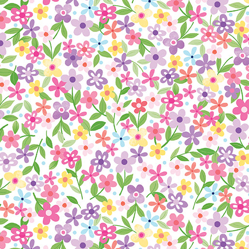 Benartex Enjoy The Ride Springtime Floral Quilting Cotton Fabric- White