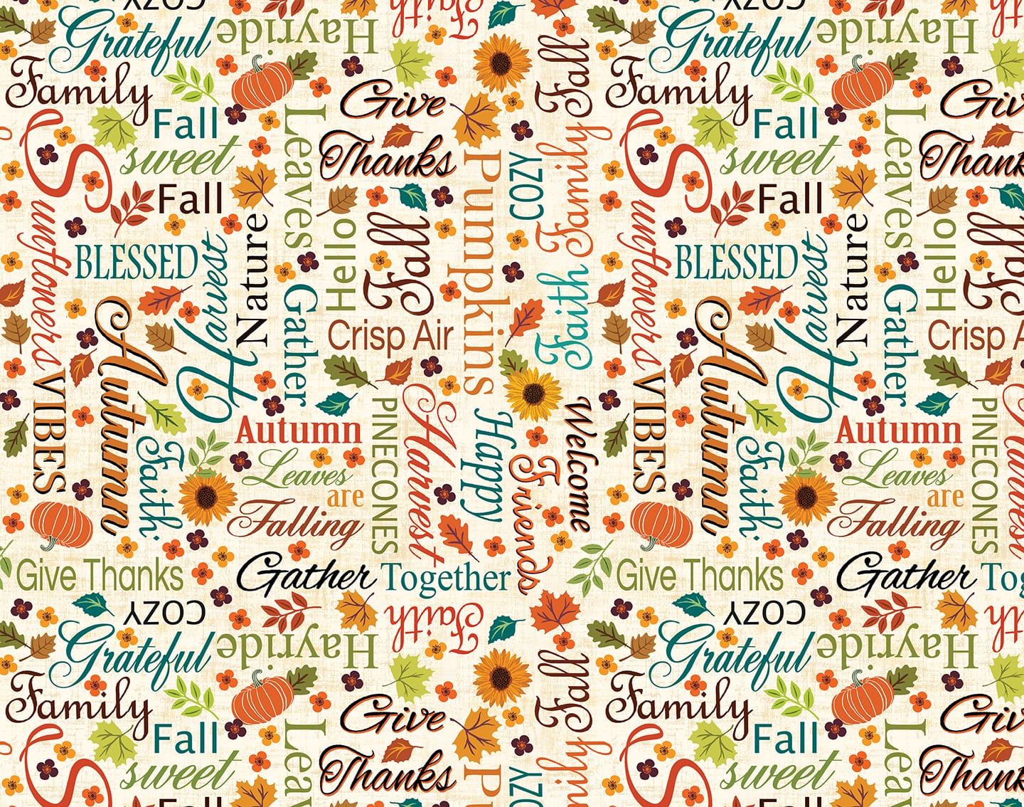 Benartex Gather Together Words of Autumn Quilting Cotton Fabric- Cream