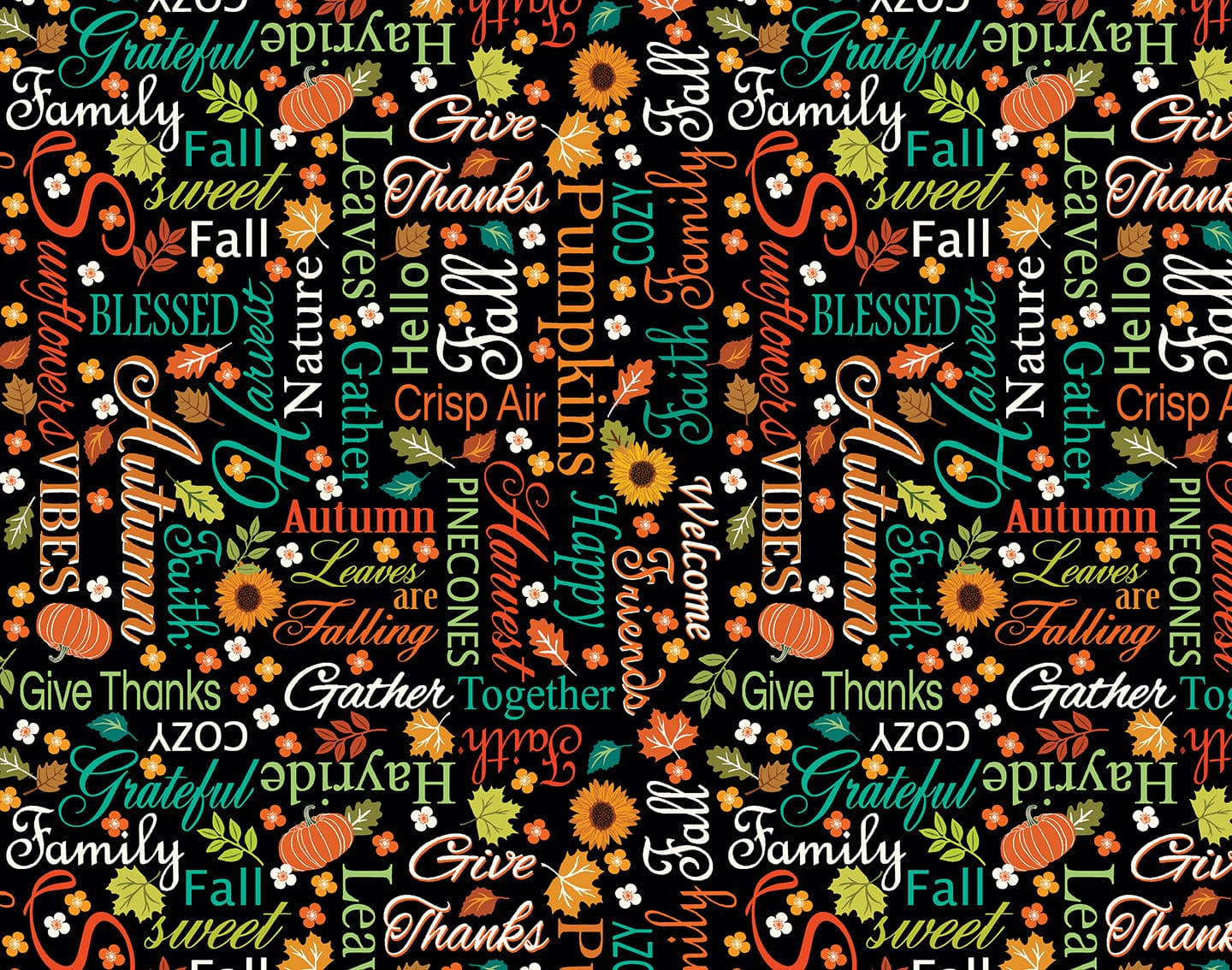 Benartex Gather Together Words of Autumn Quilting Cotton Fabric- Black