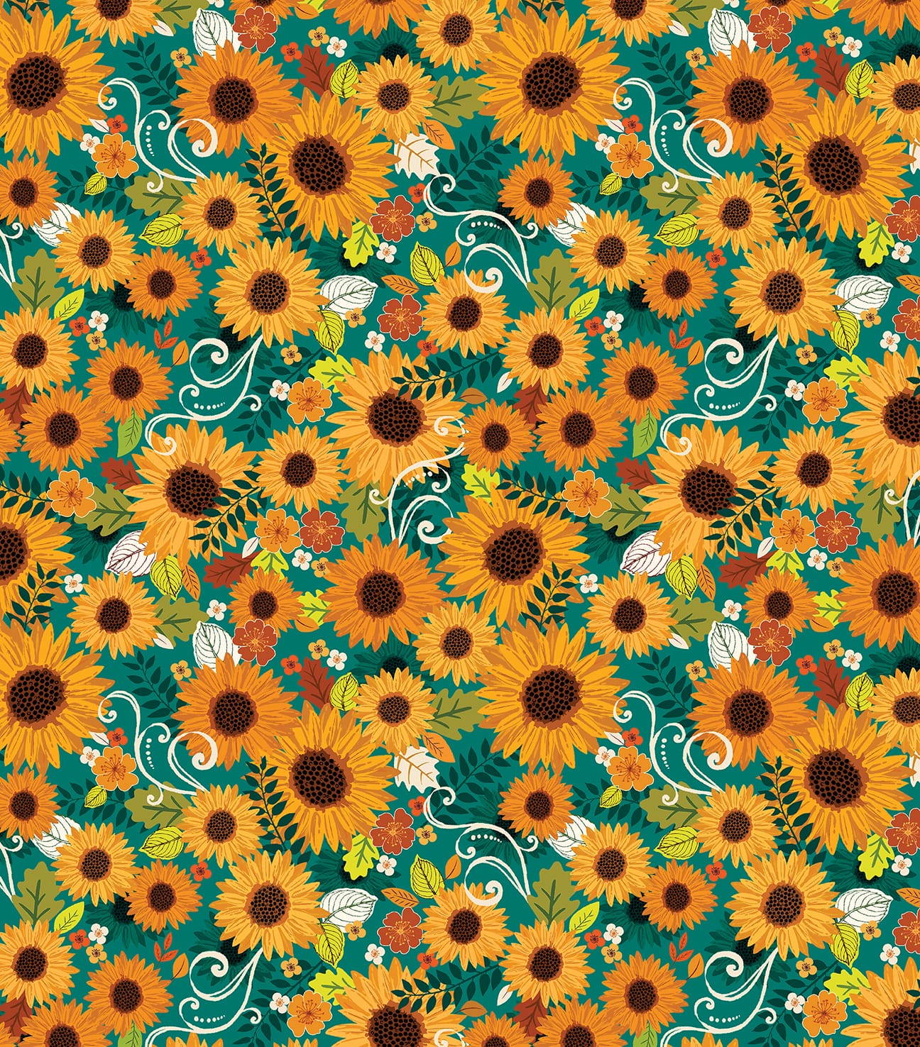 Benartex Gather Together Harvest Sunshine Quilting Cotton Fabric- Teal