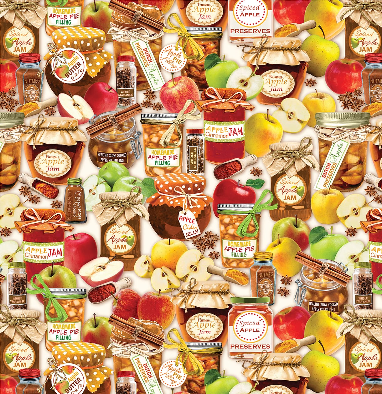 Benartex Cider House Harvest Preserves Quilting Cotton Fabric- Cream/Multi