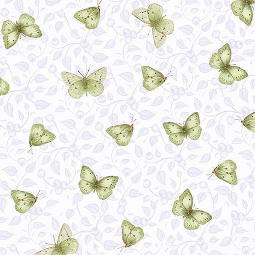 Henry Glass Berrylicious Tossed Butterflies Quilting Cotton Fabric- Blue/Green