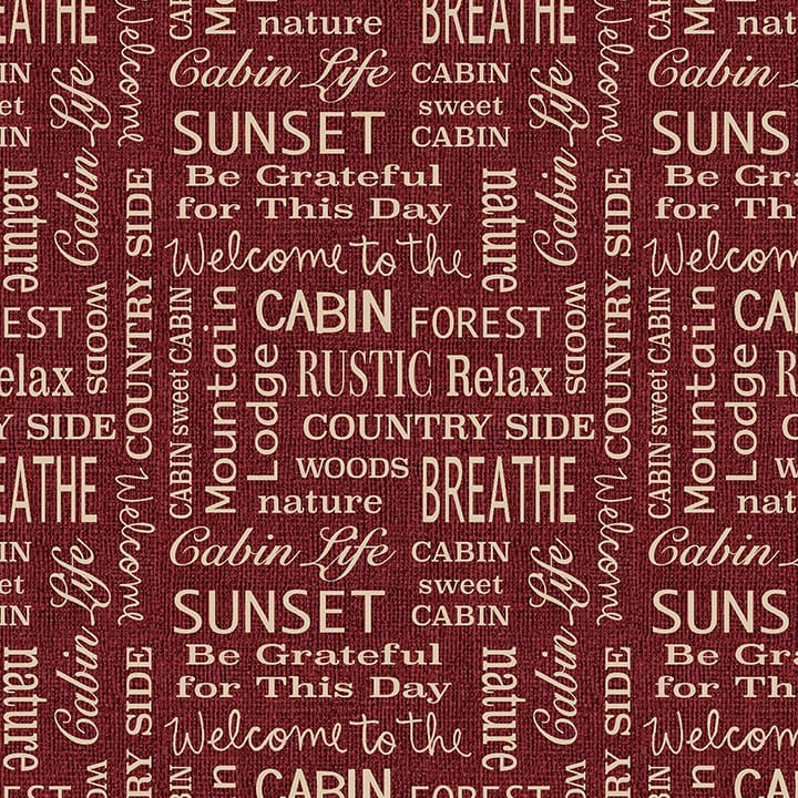 Benartex Burlap Woods Cabin Words Quilting Cotton Fabric- Red