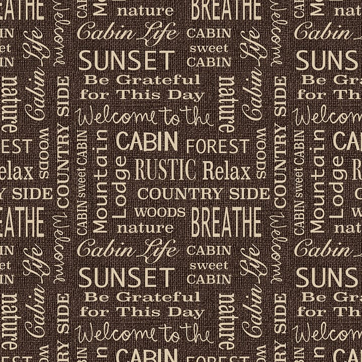 Benartex Burlap Woods Cabin Words Quilting Cotton Fabric- Espresso