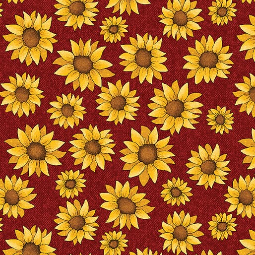 Benartex Sunflower Days Sunflower Days Quilting Cotton Fabric- Dark Red
