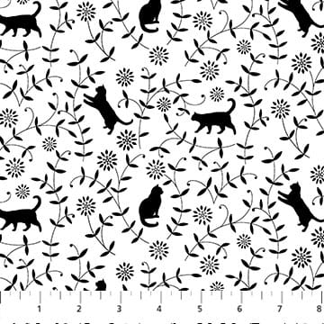 Northcott Hide and Seek Cat Toss Quilting Cotton Fabric- Black and White