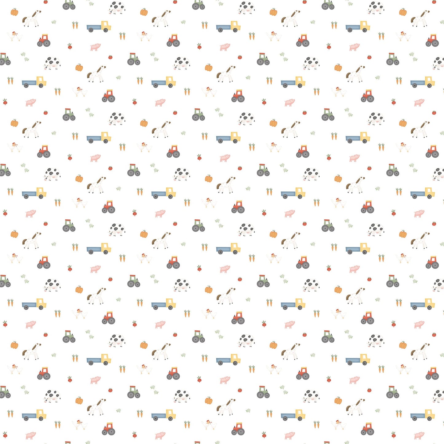 Northcott Quack Quack Moo Small Barnyard Quilting Cotton Fabric- White Multi