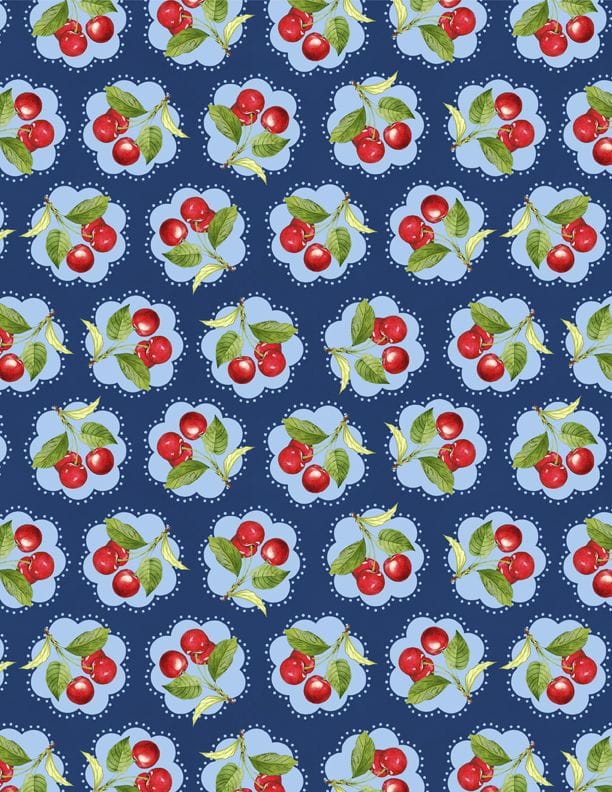 Wilmington Prints Sweet Cherry Floral Cherry Quilting Cotton Fabric- Navy