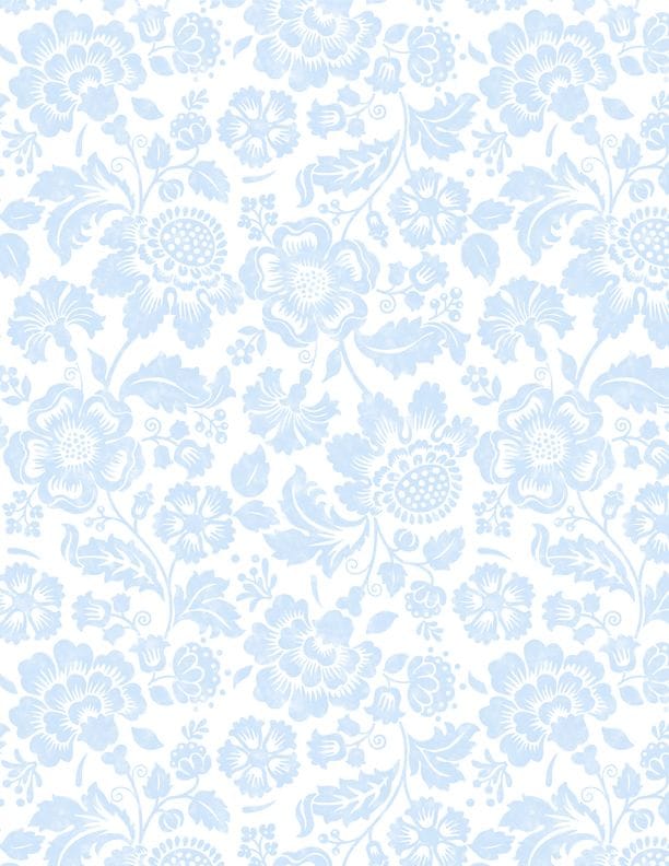 Wilmington Prints Sweet Cherry Tonal Floral Quilting Cotton Fabric- White/Blue