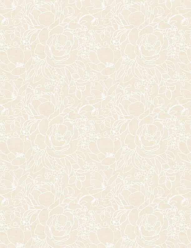 Wilmington Prints Peach Whispers Floral Outlines Quilting Cotton Fabric- Cream