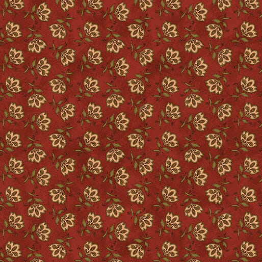Benartex Sunflower Days Tossed Jacobean Flower Quilting Cotton Fabric- Dark Red