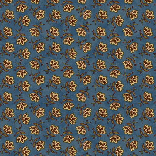 Benartex Sunflower Days Tossed Jacobean Flower Quilting Cotton Fabric- Marine Blue
