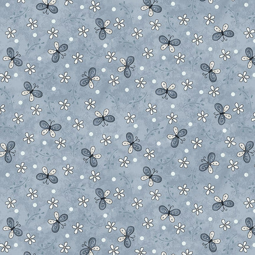 Henry Glass Butterflies and Bloom Medium Butterfly Toss Quilting Cotton Fabric- Light Blue