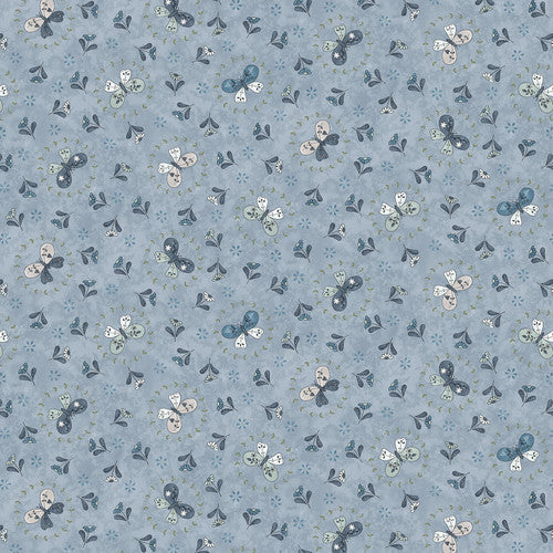 Henry Glass Butterflies And Bloom Butterfly Wreaths Quilting Cotton Fabric- Light Blue