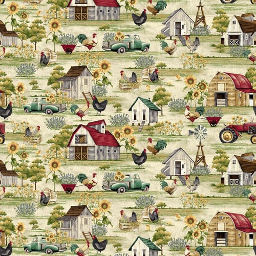 Henry Glass Chicken Shack Scenic Quilting Cotton Fabric- Multi