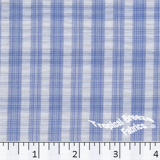 Light Blue Small Plaid Seersucker Fabric - 1 yd 12"