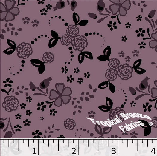 Dusty Plum Flower Garden Poly Cotton Fabric