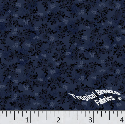 Navy Floral Poly Cotton Fabric