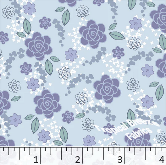 Blue Mist Blossoms Poly Cotton Fabric