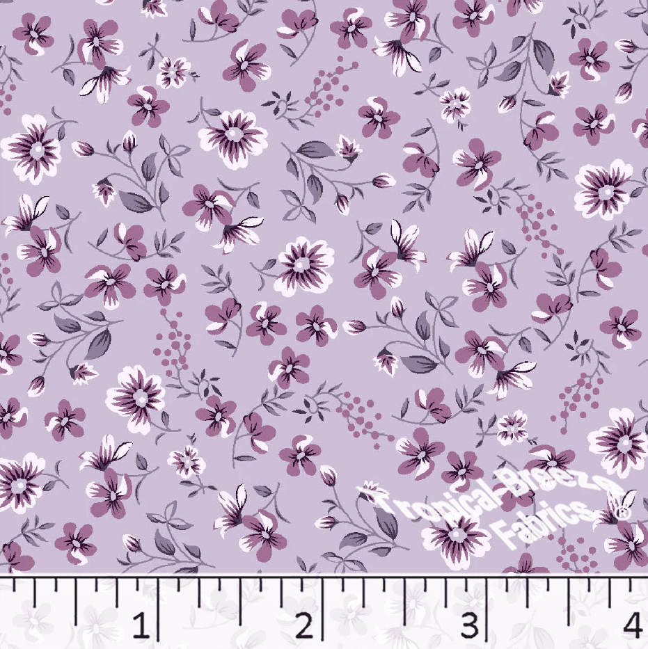 Grapemist Flower Toss Poly Cotton Fabric