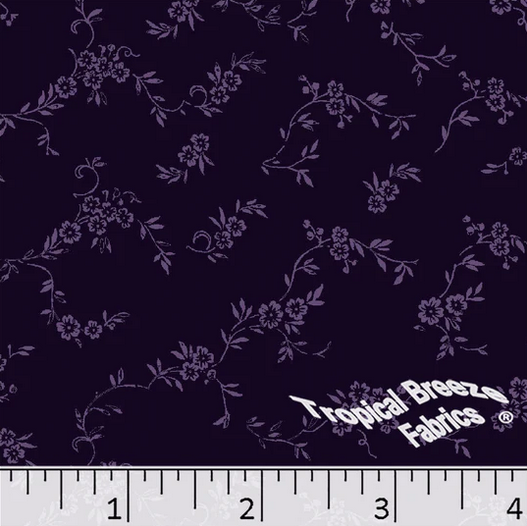 Purple Plum Floral Vines Poly Cotton Fabric