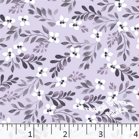 Dusty Lavender Floral Leaves Poly Cotton Fabric